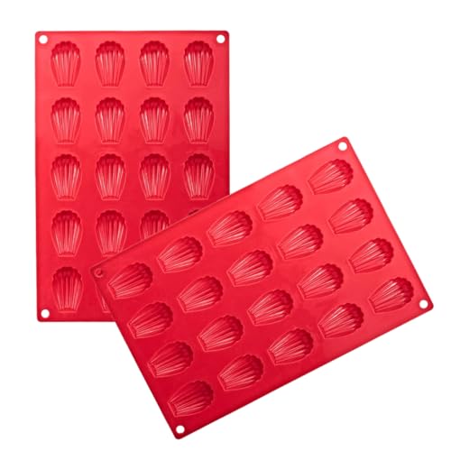 20-Cavity Madeleine Tray, Non-Stick Silicone Cake Baking Pan Mould, Mini Madeleines Scallop Shells Baking Tray, Pop-up Mold, Pack of 2