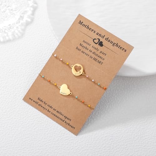 Image of DS Mother Daughter Bracelets Set,18K Gold Plated Stainless Steel Heart Jewelry for Women Girls,Mothers Day Gifts for Mom /Daughter,Adjustable Matching Bracelets for Mommy and Me gift box packaging