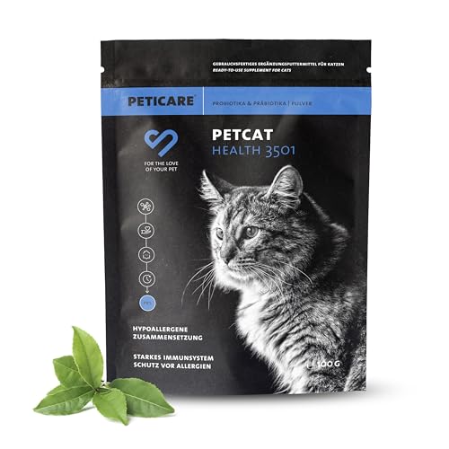 Peticare Gatos Prebiótico y Probiótico - Fortalecer Sistema Inmunológico, Restauración Tripas, Construir Flora Intestinal, Alivia Susceptibilidad Alergias y Picores - petCat Health 3501