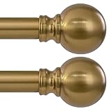 2 Pack Warm Gold Curtain Rods Double for Windows 72 to 144 Inch Extra Long Brass Heavy Duty Window Treatment Rods Adjustable with Vintage Brushed Bronze Metal Finials for Living Room Bedroom Kitchen