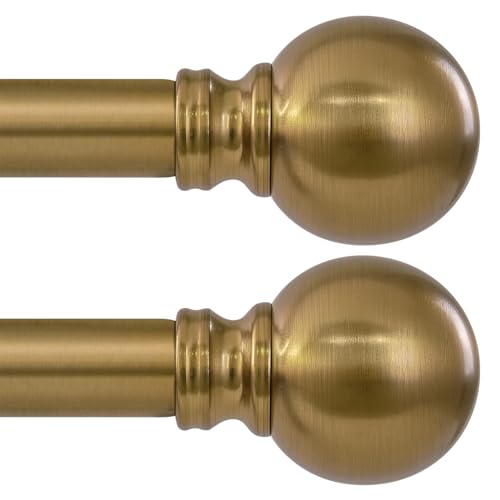 2 Pack Warm Gold Curtain Rods Double for Windows 72 to 144 Inch Extra Long Brass Heavy Duty Window Treatment Rods Adjustable with Vintage Brushed Bronze Metal Finials for Living Room Bedroom Kitchen