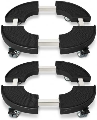 Jaxguom Pflanzenroller 38-54,5 cm Rollbrett Pflanzen bis 200 kg Schwarz 2er | Blumenroller mit 360° drehbaren Rädern und Bremse für Blumentopf und Pflanzkübel im Innenbereich sowie