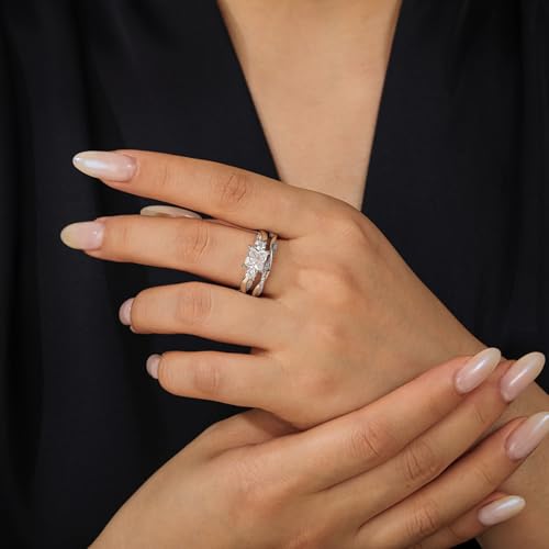 Image of Jeulia Round /Princess Cut Wedding Ring Sets for Women Three Stone Bridal Sets Engagement Ring Set CZ Twisting Infinity Pave Set 925 Sterling Silver Free Engraving
