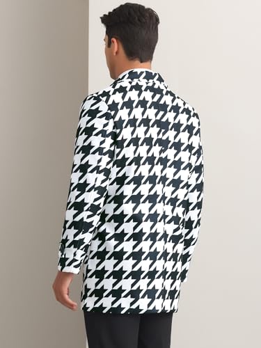 Image of Lars Amadeus White Houndstooth Overcoat for Men's Double Breasted Plaid Pattern Winter Trench Coat Medium
