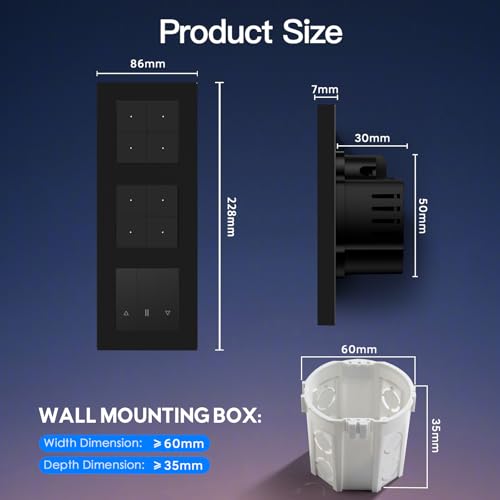 BSEED Doppel Smart Lichtschalter mit WLAN Rollladenschalter,Smart Jalousien Schalter,PC Rahmen,Ben&ouml;tigt Nullleiter,WiFi Rolladen Zeitschaltuhr,kompatibel mit Alexa/Google Home,4 Fach 1Weg,Schwarz