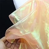 Breite: 150 cm; Länge: 2,7 m 2,7 m schillernder holografischer Gaze-Stoff, magischer Regenbogen-Laser-Farbverlauf, Organza-Spitzenstoff für Hochzeitskleid, Vorhanghintergrund, Party-Dekoration, DIY-Zubehör (magisches Orange)