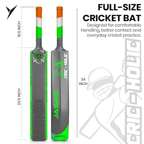 Image of jaspo Cric Holic Lite Heavy Duty Plastic Cricket Bat Kit for Age 12+ | Includes 34 inch Bat, Ball & Stumps | Full Size-8 Combo for Kids, Teens & Beginners