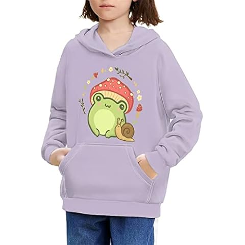 BYCHECAR Frog Sweatshirts for Girls Hoodies Size 10-12 Mushroom Hoodie Pullover with Pocket Teen Graphic Hoodies Aesthetic Clothes Fall Long Sleeves Shirts Top Spring Purple Cover