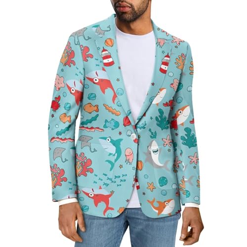 Mens Long Sleeve Blazer for Male Regular Coats with Pocket One Button Notched Lapel Suit Jacket Casual Business