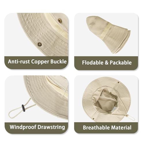 قبعات واقية من الشمس للرجال والنساء، قبعة دلو بعامل حماية من الأشعة فوق البنفسجية 50+، قبعة بوني للسفاري والصيد والمشي لمسافات طويلة والحديقة والشاطئ من روكيزي، بيج، 7 1/8-7 7/8