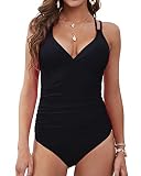 LAPHEE ROSE One Piece Swimsuit for Women Tummy Control Sexy Bathing Suit Ruched Swimwear Black 1XL