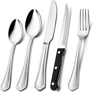 Cutlery Set, Herogo 30-Piece Cutlery Sets with Steak Knives, Stainless Steel Tableware Silverware for 6 People, Mirror Polished Knives Forks Spoons, Modern Pattern Design, Dishwasher Safe