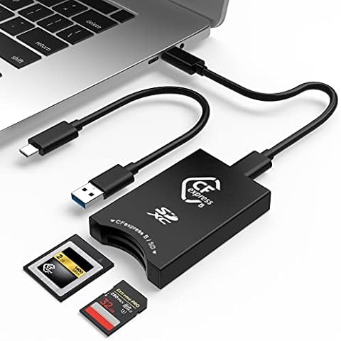 CFexpress/SD Card Reader USB C, Dual-Slot USB 3.2(10Gbps) CFexpress Type B Card Reader Adapter Compatible with Android/Windows/Mac OS/Linux, with USB C to USB C/USB A Cable Cover