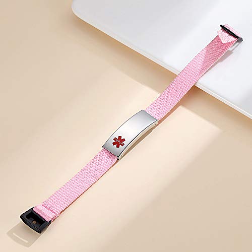 Mnmoom Sports Medical Alert Bracelets Easy-To-Wear 5-8" Long Free Adjustable Pink Canvas Id Band No Bp/Iv/Needles This Arm Lymphedema Bracelets #TOP1