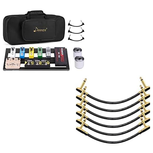 Donner Guitar Pedal Board Case DB-2 Aluminium Pedalboard 20’’ X 8’’ X 1.2’’ with Bag & Donner Guitar Cable, 6 Inch Noise-Free Guitar Cord, 1/4" Right Angle Guitar Pedal Cable