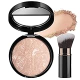 Colour Correcting Powder Foundation with Brush, Baked Foundation for Mature Skin, Brighten Illuminating Color Correcting foundation, Medium to Full Coverage, Oil-Control Smooth Makeup