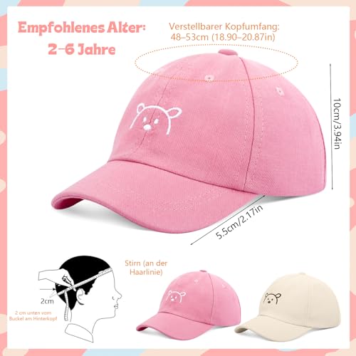 kodinsiivous 2 Paar Baby Kinder Baseball Cap, Verstellbar Sonnenhut Baby Kappe für 2–6 Jahre Junge Mädchen, Snapback Baumwolle Baseballmütze with Bärenmuster Kleinkind Sonnenhut