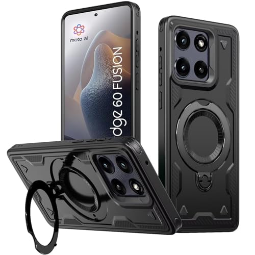 KANSi Funda para Motorola Moto Edge 60 Fusion, Edge 60 Pro, Edge 60 5g, Edge 60S, Anti Golpes Carcasa Protectora Resistente con Anillo Soporte Giratorio - Capa Negro