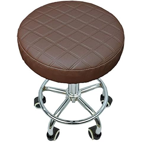 ALoveTree Round Barstool Covers Waterproof PU Round Seat Cover Anti-Slip Round Padded Bar Stool Cushion with Elastic Protectors Relieve Pressure Diam 16"(Thk 0.8") Coffee Cover