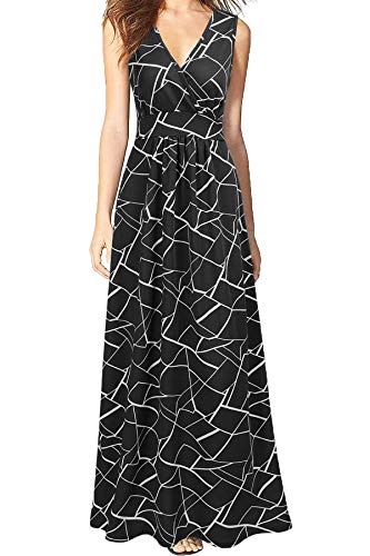 Image of WOOSEA Women Sleeveless Deep V Neck Loose Plain Long Maxi Casual Dress