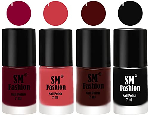 Image of Nail Polish Combo Set (Pack of 4) Quick Dry Gel Finish Nail Paint | Boysenberry,Punch Pink,Wine,Black | 7 ml Each