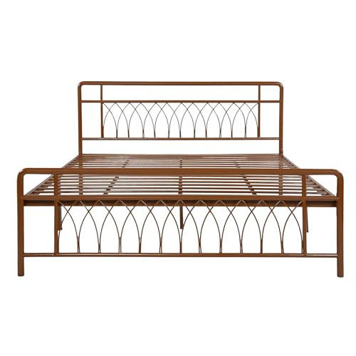 Image of Jexx Metal King Size Bed Without Storage | Wrought Iron Double Bed with Headboard & Footboard | Sturdy Powder Coated Platform Bed King Size Cot for BedroomLivingRoom Brown (75x72)