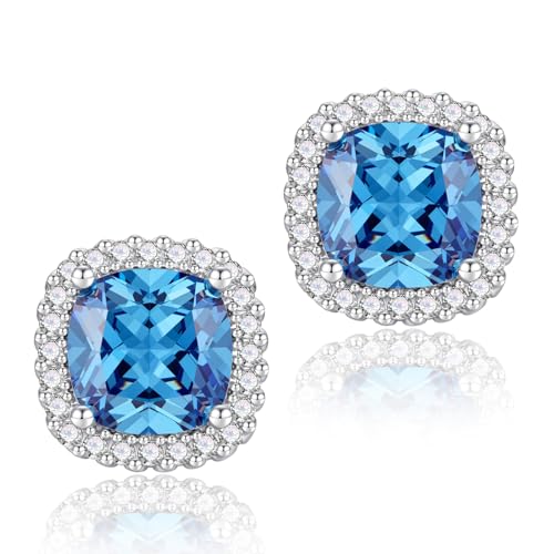 YOMELA Royal Blue Square Cubic Zirconia Stud Earrings for Women