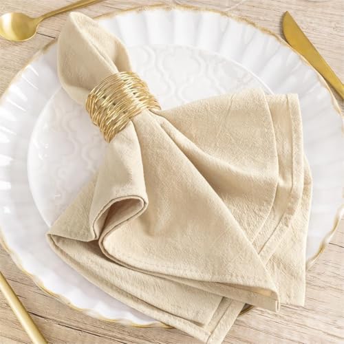 Classic Light Beige Linen Cloth Napkins, Washable and Reusable for Dinner Party, Set of 8-16x16 Inches Elevate Your Table with Timeless Elegance (Light Beige)
