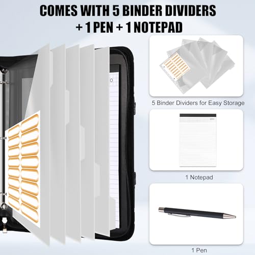 NATISERAUM Portfolio Binder 3 Ring Includes Pen and 5 Dividers with 10 Pockets, Padfolio Organizer with Magnetic Handle for Men and Women, Includes A4 Notepad for Business, School, Work by NATISERAUM - Image 3