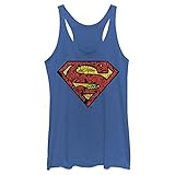 Warner Brothers Superman Inside Comics Women's Racerback Tank Top, Royal Blue Heather, Small