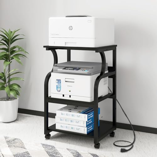Image of Natwind 3 Tier Printer Stand, 19.7 inchx15.7 inch, with Charging Station,Black