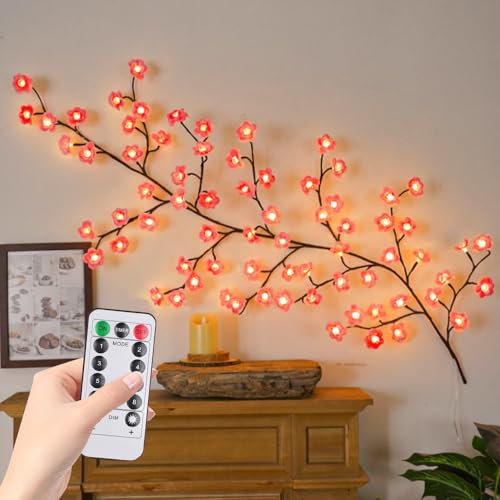 HOVCEH Cherry Blossom Lights, 1.2m Cherry Blossom Tree Light, 8 Modes Flower Fairy Lights, Tree Lamp with 48 LED, LED Branch Light for Wall, Christmas Decorations, Bedroom, Wedding, Valentines