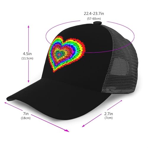 Tie Dye Heart Mesh Baseball Cap - Classic Adjustable Peak Cap, Trucker Hat for Men & Women3