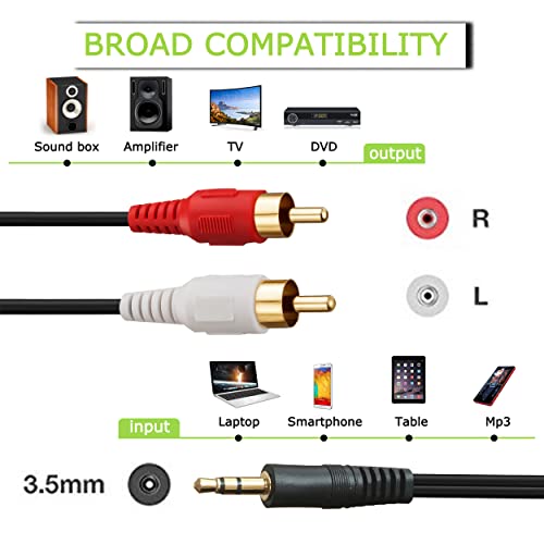 Ruaeoda Rca Aux Audio Cable 50 Feet, 3.5Mm Aux To 2Rca Male Stereo Audio Y Cable #TOP2