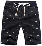 Janmid Men's Linen Short Casual Drawstring Summer Beach Floral Shorts for Men Black Fish L