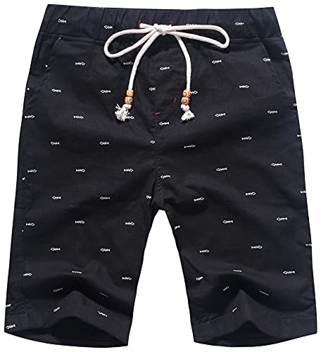 Janmid Men's Linen Short Casual Drawstring Summer Beach Floral Shorts For Men Black Fish L #TOP12