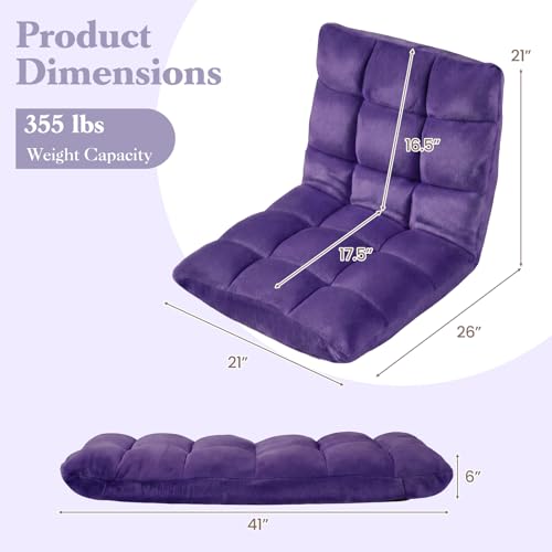 Image of Giantex Folding Floor Chair with Back Support, 14 Adjustable Position, Padded Sleeper Bed, Couch Recliner, Gaming Video Chairs for Adults, Meditation, Living Room (Purple)