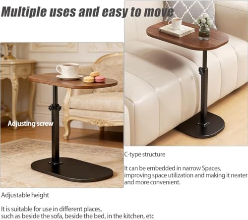 Image of Adjustable C-Type Side Table for Sofa & Bed, 60cm Height 40cm Width, Wooden Top End Table with Metal Base, Space Saving Laptop Table, Living Room Bedroom Snack Coffee Table