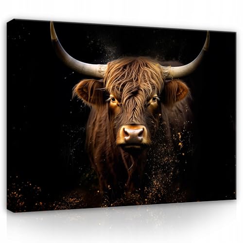 WallArena - Impression sur toile - Taureau Animaux - 60x40 cm - Tableau decoration murale - Tableau mural XXL grand format pour salon, chambre à coucher -...