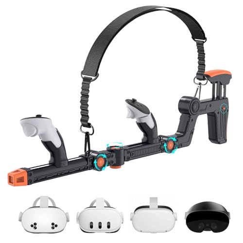 Pistola de realidad virtual mejorada compatible con Quest 3S/3/2/Pro, accesorios magnéticos de ajuste para Quest 3s, empuñaduras de controlador con correas de hombro, juegos FPS realistas (negro)