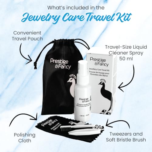 Premium Jewelry Cleaning Travel Kit, Jewelry Cleaner Solution Spray, and Polishing Cloth, Restore Brilliance to All Jewelry, Gold and Silver, Diamond Ring and Earring Cleaner 1.69 OZ