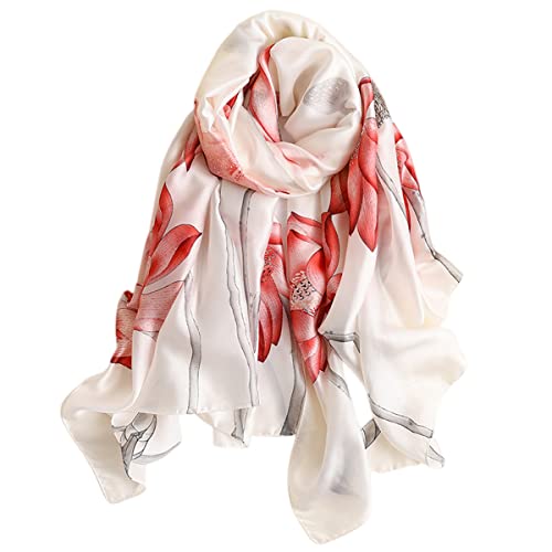 Image of FAIRYGATE Silk Scarf for Women UK Lightweight Fashion Oversized Large Sunscreen Shawls Wraps Flower Print Pattern Long Satin Scarves for Ladies Scarfs Gifts 79017