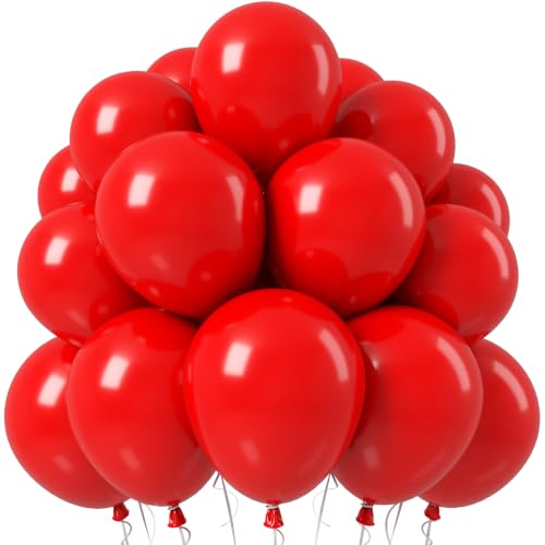 Image of Jobkoo Red Balloons 12 Inch, 50 Pcs Matte Red Latex Balloon