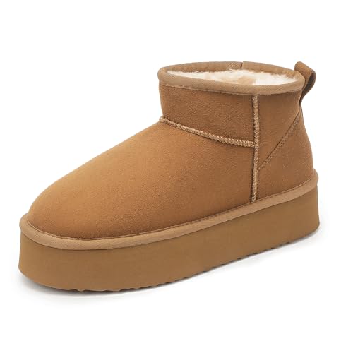 IDIFU IN2 Platform Mini Boots for Women Faux Fur Lining Slip On Short Winter Boot Comfortable Classic Fuzzy Warm Ankle Snow Boots(Chestnut,10) by IDIFU - Used condition - US$10.16