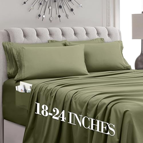 Image of Mocassi Luxury 4-Piece Sheet Set, Ultra Soft 1800 Premium Hotel Quality Microfiber Sheet Set, Fits Mattresses Up to 18 to 24 Inches Extra Deep Pocket - Breathable and Secure Fit, Twin XL, Sage Green