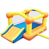 Inflatable Jumper Bounce House, Jump'n Slide Bouncer, Bounce House with Slide, Bouncy Castle Kids with Big Jumping Area, Air Blower & Storage Bag, Ages 3-8 Years, 120*84*66 Inch