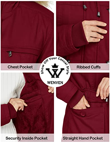Wenven Womens Warm Heavy Sherpa Lined Parka Coat Casual Military Jacket (Red, M) #TOP4