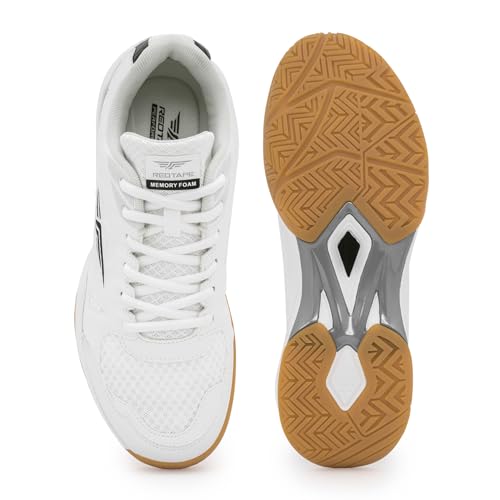 Image of Red Tape Men's Sneakers White Black Pu Mesh Round Toe Lace-Up