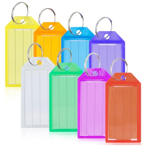 Romon Porte Clés, 80 Pièces Porte Clef Plastique avec Étiquettes en Papier Vierge Couvercles Transparents et Anneaux Fendus Identificateurs Robustes, Porte...