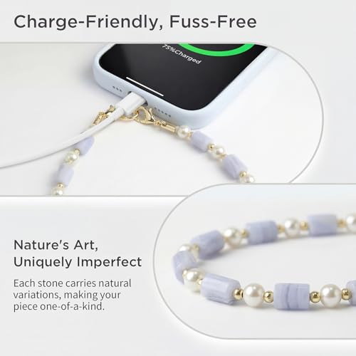 Image of POSADINA Natural Stone Phone Charm, Beaded Healing Phone Wrist Strap, Handmade Cellphone Chain Lanyard with Tether Tab